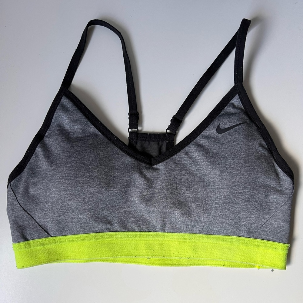 Nike Gray & Neon Yellow Sports Bra